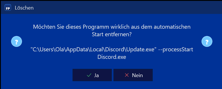 Startup Tool For Windows – Frage vor dem Löschen eines Programms aus dem Autostart