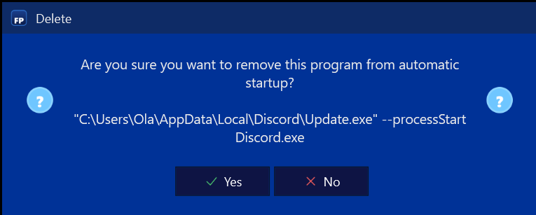 Startup Tool For Windows – question before deleting a program from startup