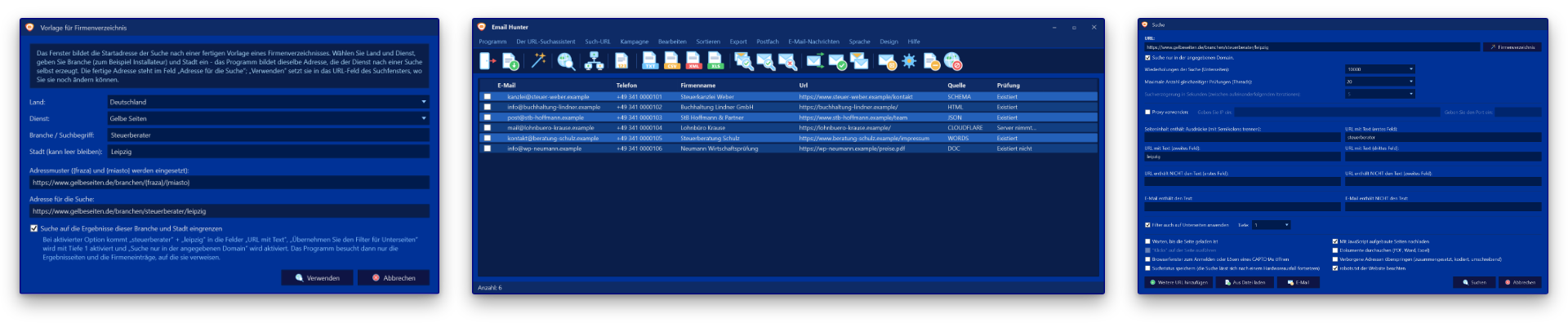 E-mail Hunter – Screenshots des Programms
