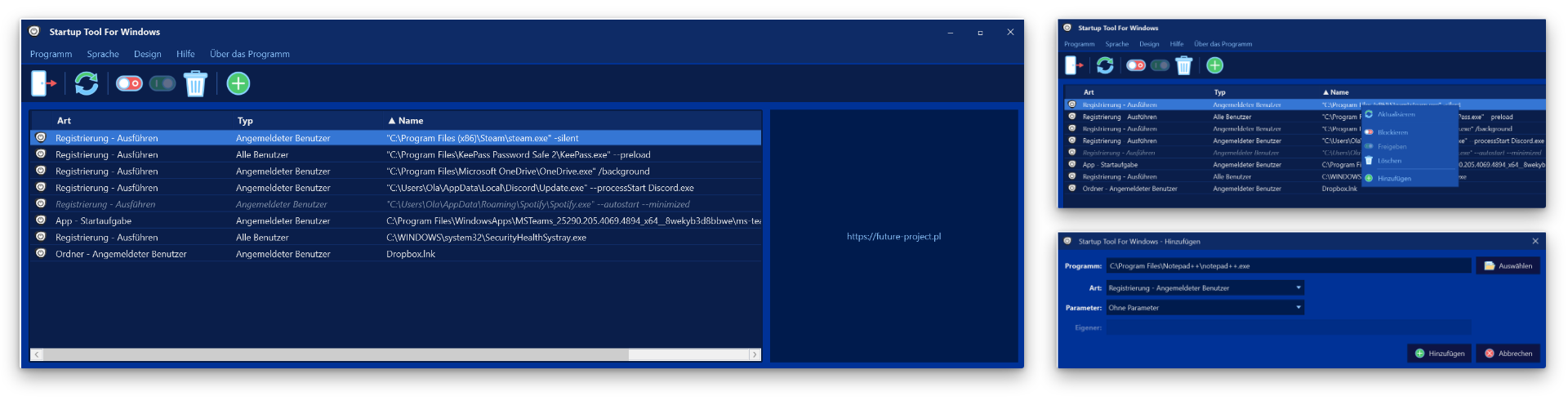 Startup Tool For Windows – Screenshots des Programms